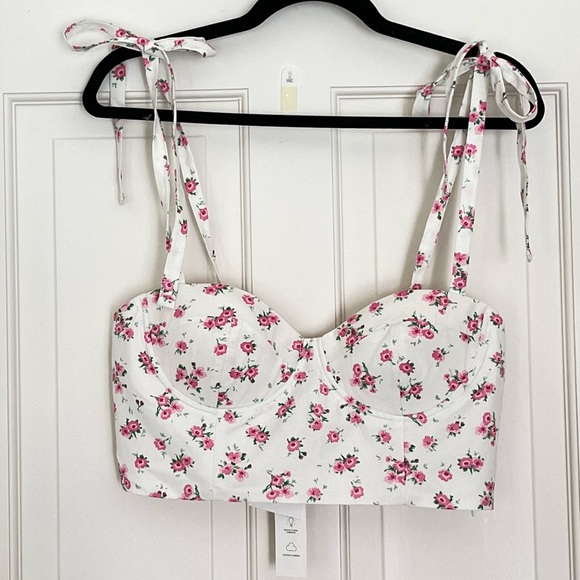 NWT Zara pink white floral crop top L - Picture 3 of 11